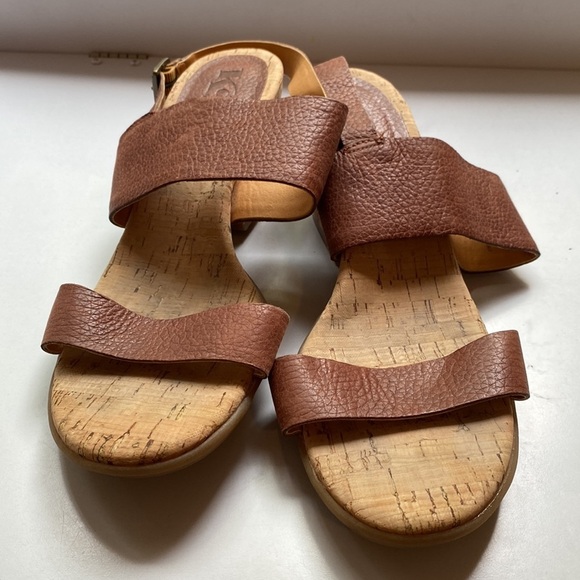 Kork Ease Vienna Brown Leather Cork Wedge Sandals Womens Double Strap Adjustable - Picture 3 of 8